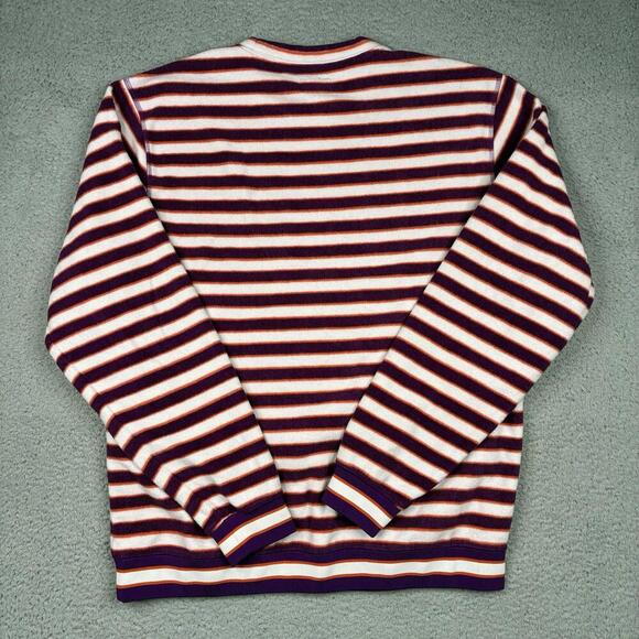 Stussy Polar Fleece Sweatshirt Men’s XL White Purple Berry Stripes Sweater Logo - Picture 4 of 7